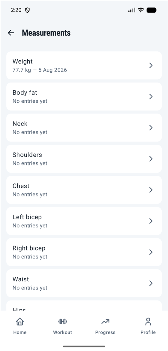 Body measurements — bodyweight, body fat and tape measurements